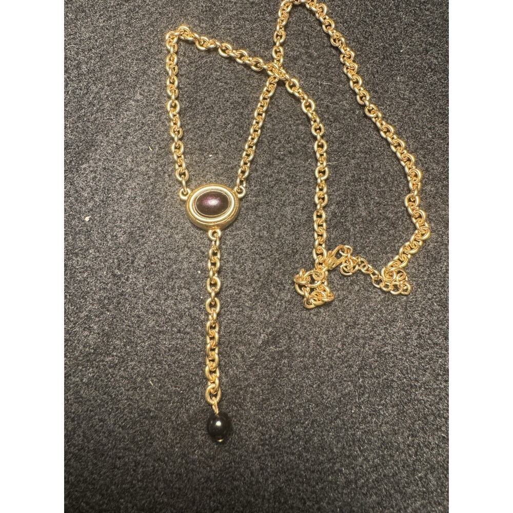 Monet Vintage Black Cabochon Gold Tone Necklace